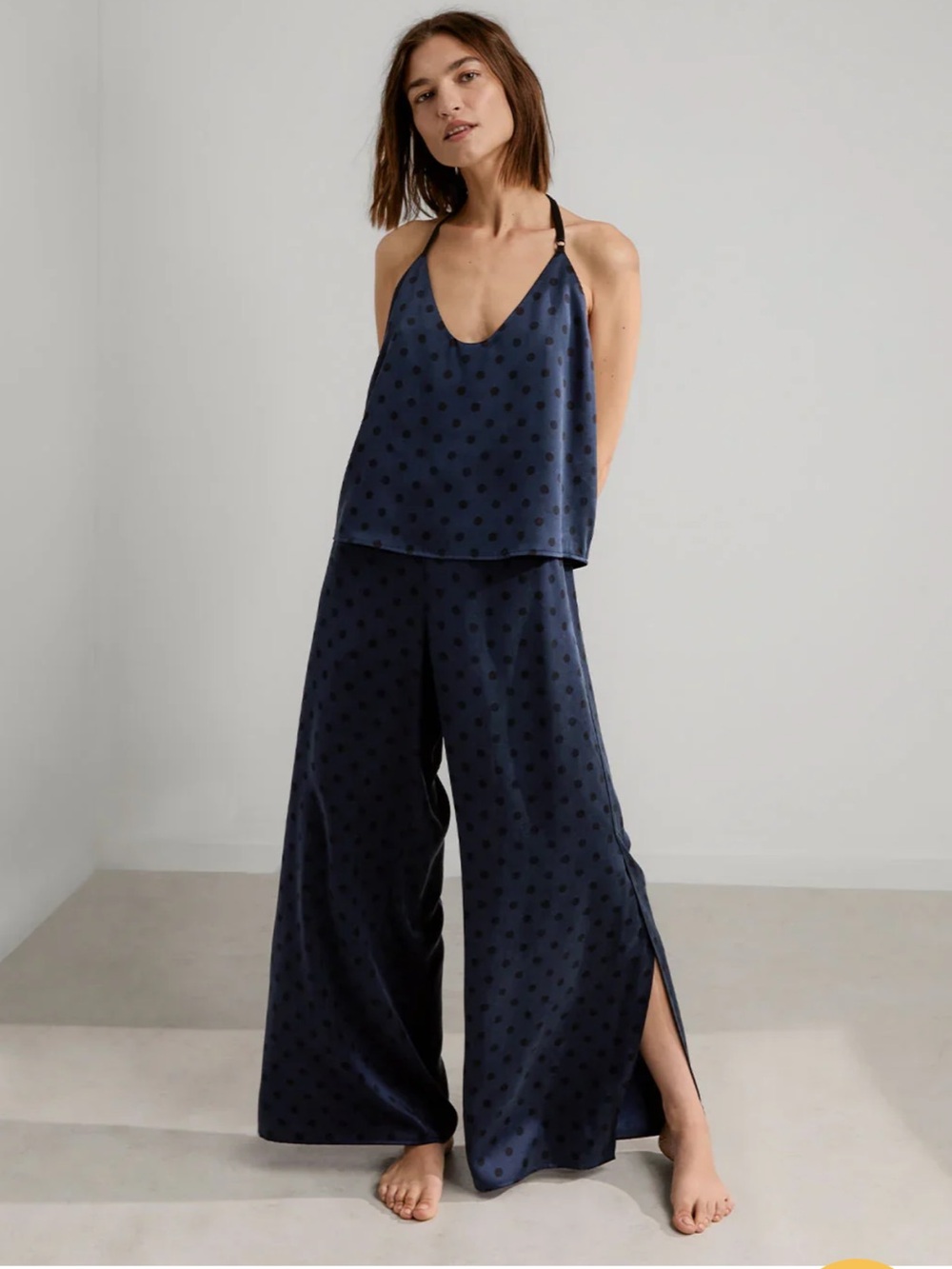 Lunya Washable Silk Cami Pant Set Polka Dot Navy/Black - XL